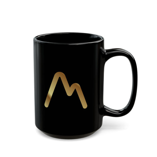 Black Ceramic Mug with Gold Mountain Logo – Elegant 11oz & 15oz Coffee Cup