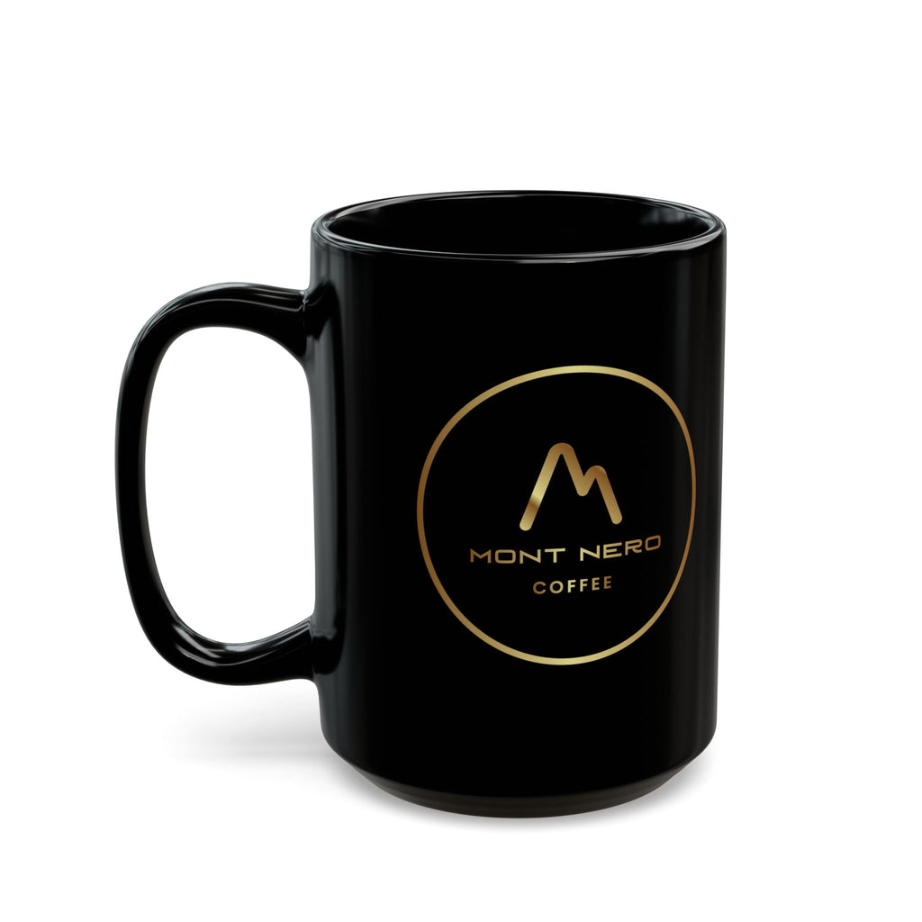 Black Ceramic Mug with Gold Mountain Logo – Elegant 11oz & 15oz Coffee Cup