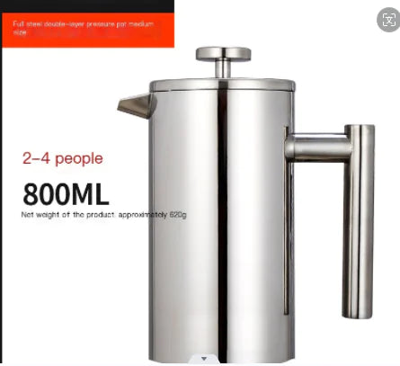 Stainless Steel Double-Layer French Press Coffee Pot